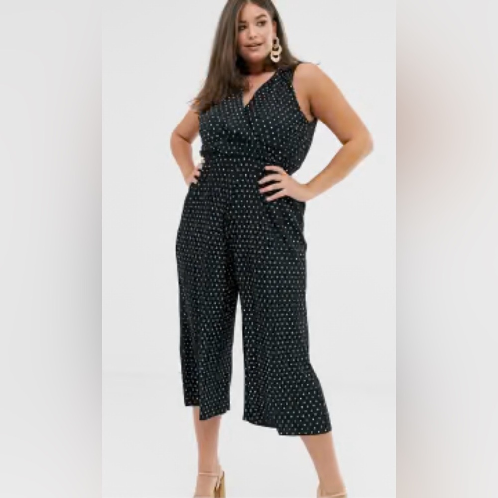 ASOS Curve Black & White Polka Dot Plus Jumpsuit NWT Sz 22 3X Going Out Sexy